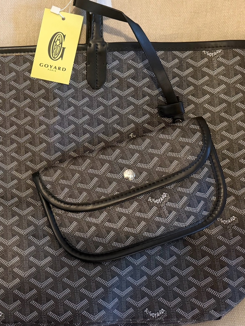 Black and gray Tote with Detachable Pouch